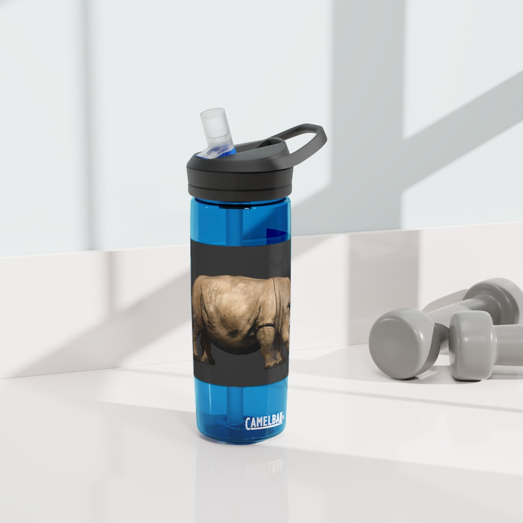 Rhino CamelBak Eddy® Water Bottle in 20oz and 25oz sizes, showcasing its durable Tritan™ material and spill-proof design.